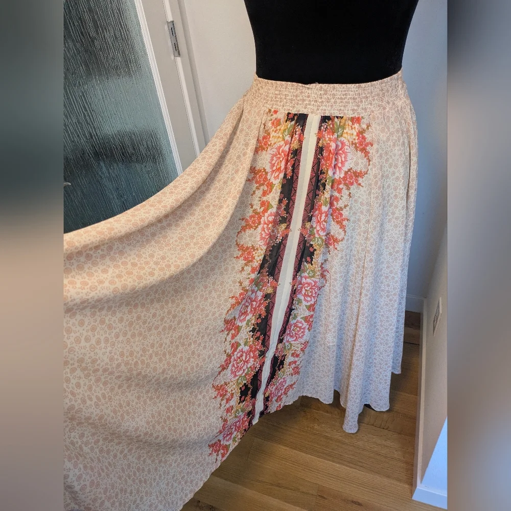 Free People Lovely Lady Floral Maxi High-Low Elastic Waist Lined Sz L Skirt Boho - Picture 7 of 11